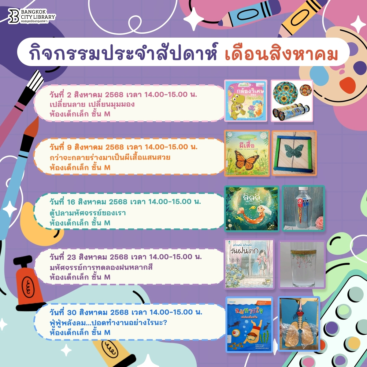 กิจกรรมเด็กประจำสัปดาห์เดือน ส.ค. 2568