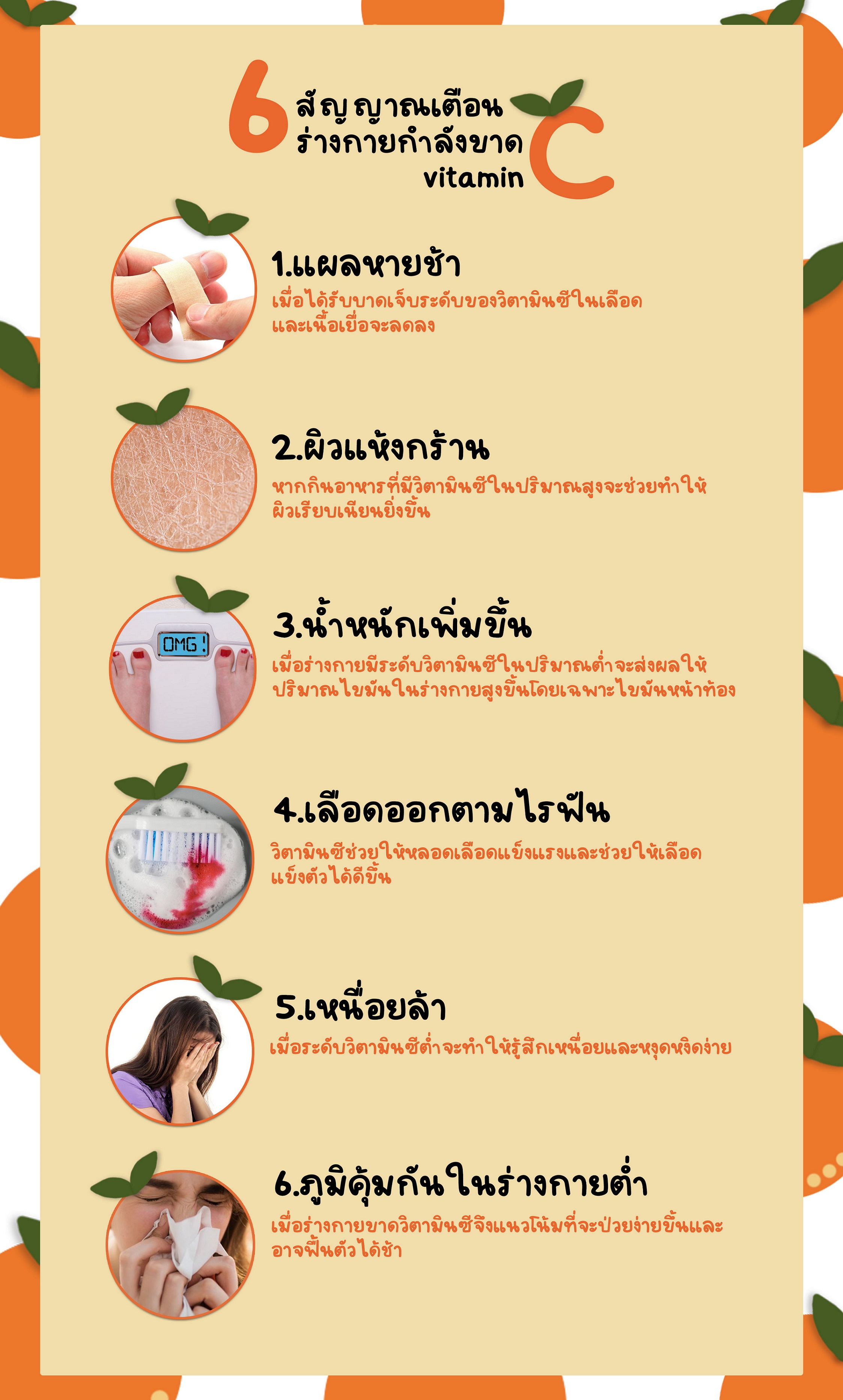 6 สัญญาณเตือน ร่างกายกำลังขาด vitamin C