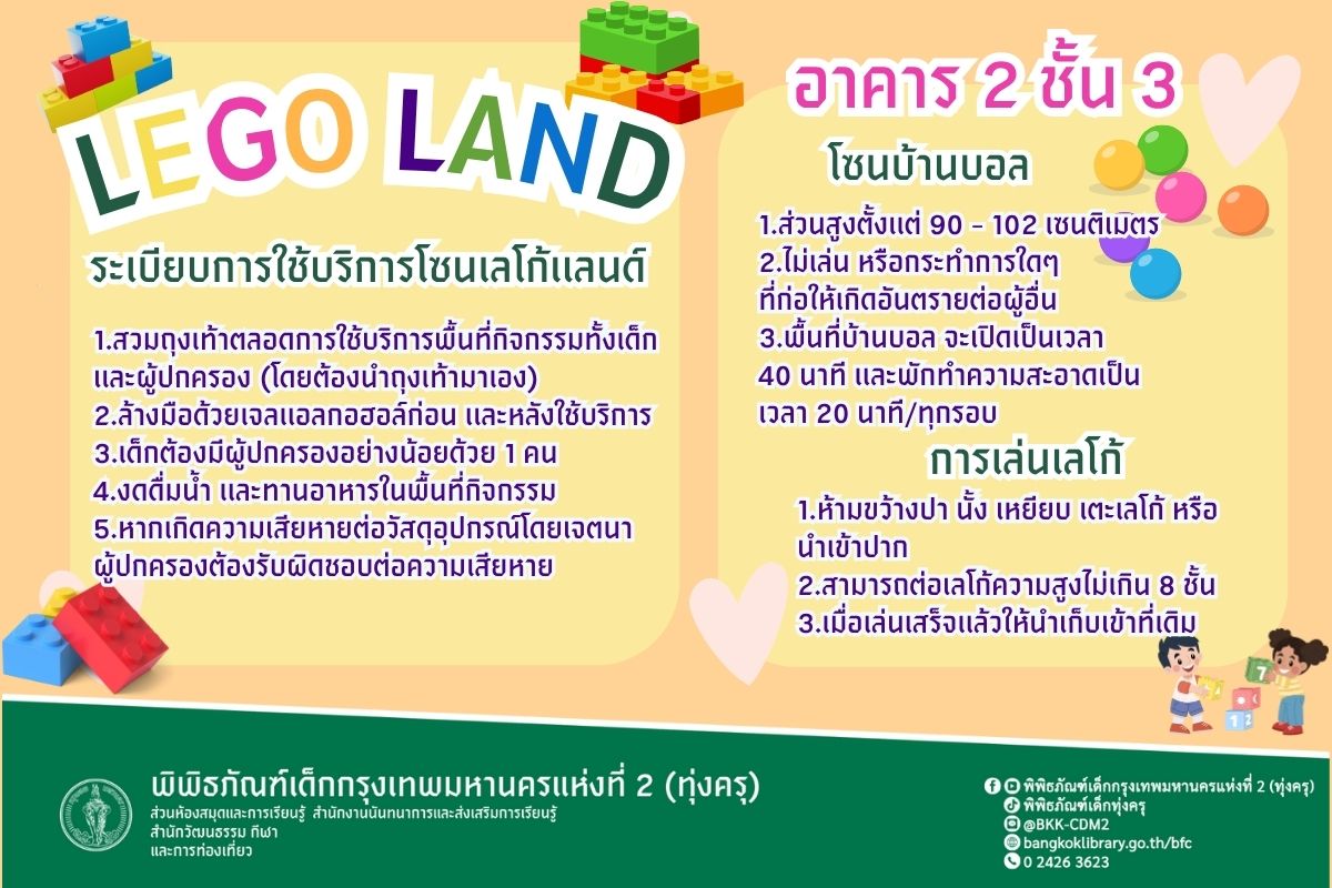 ระเบียบการใช้บริการโซนเลโก้เเลนด์ อาคาร 2 ชั้น 3